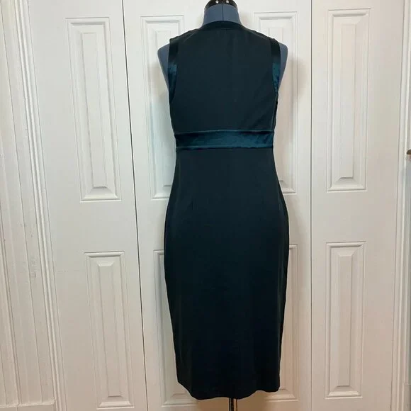 Banana Republic Dark Teal Stretch Sheath Dress with Silk Trim Sz 8 - Picture 2 of 7